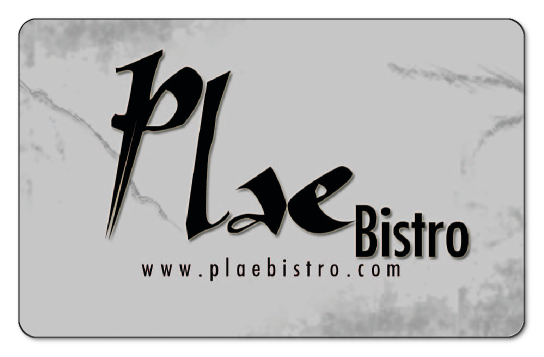 Plae Bistro logo over grey marble background